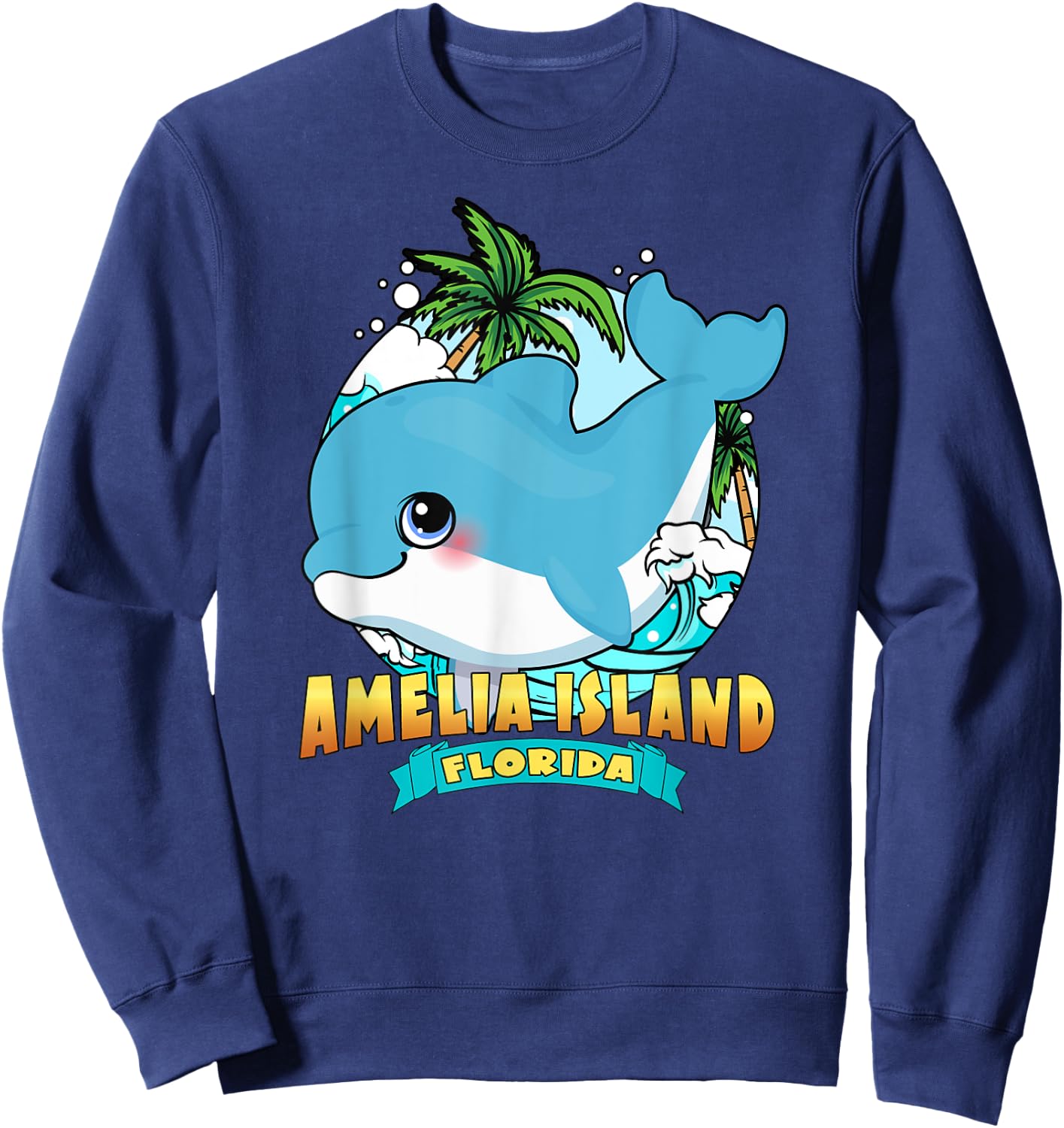 AMELIA ISLAND FLORIDA | Cute Baby Dolphin Beach Souvenir Women Kids Sweatshirt - Sweatshirt | Navy