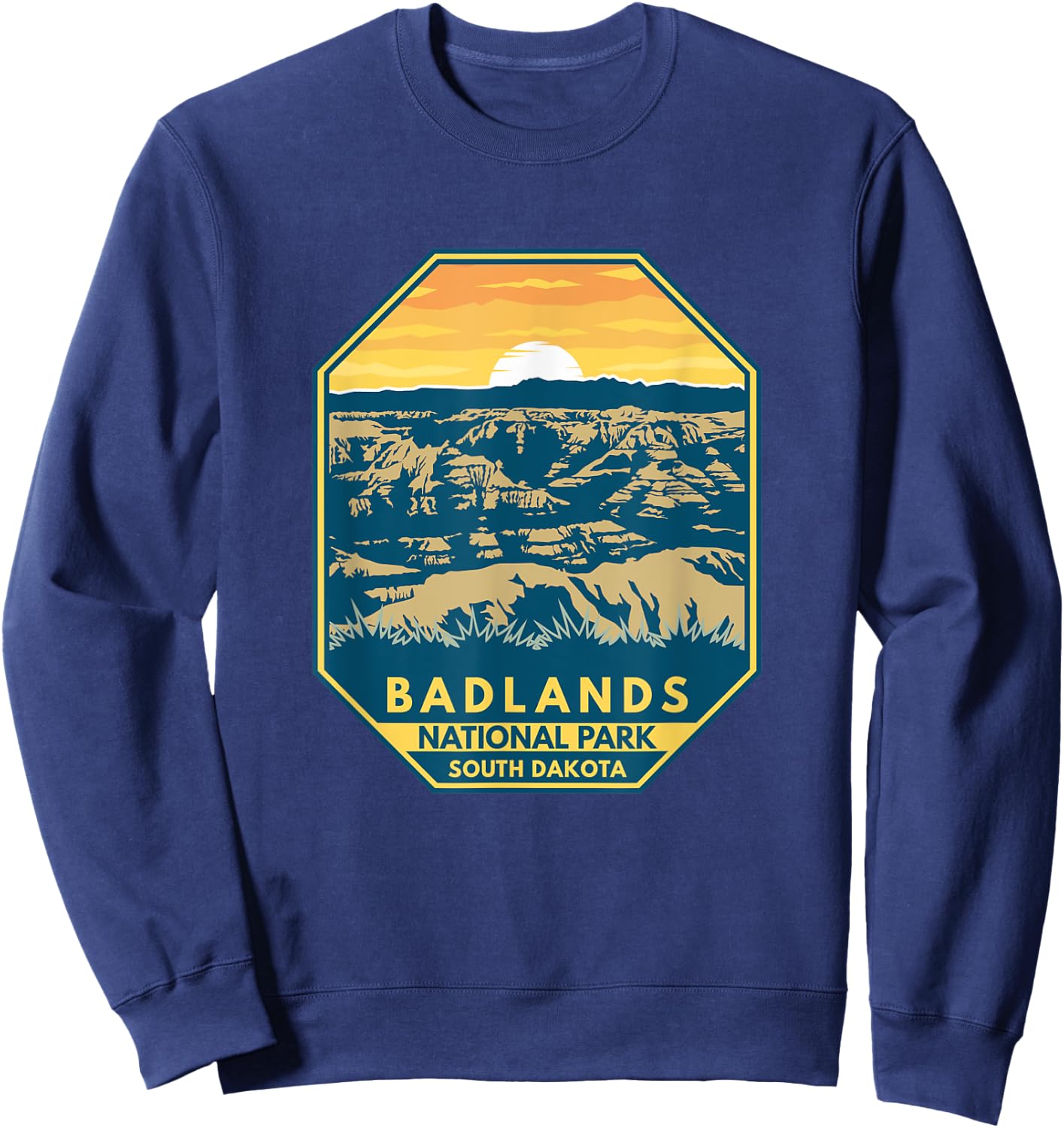 Badlands National Park Sunset Retro Emblem Vintage Sweatshirt - Sweatshirt | Navy