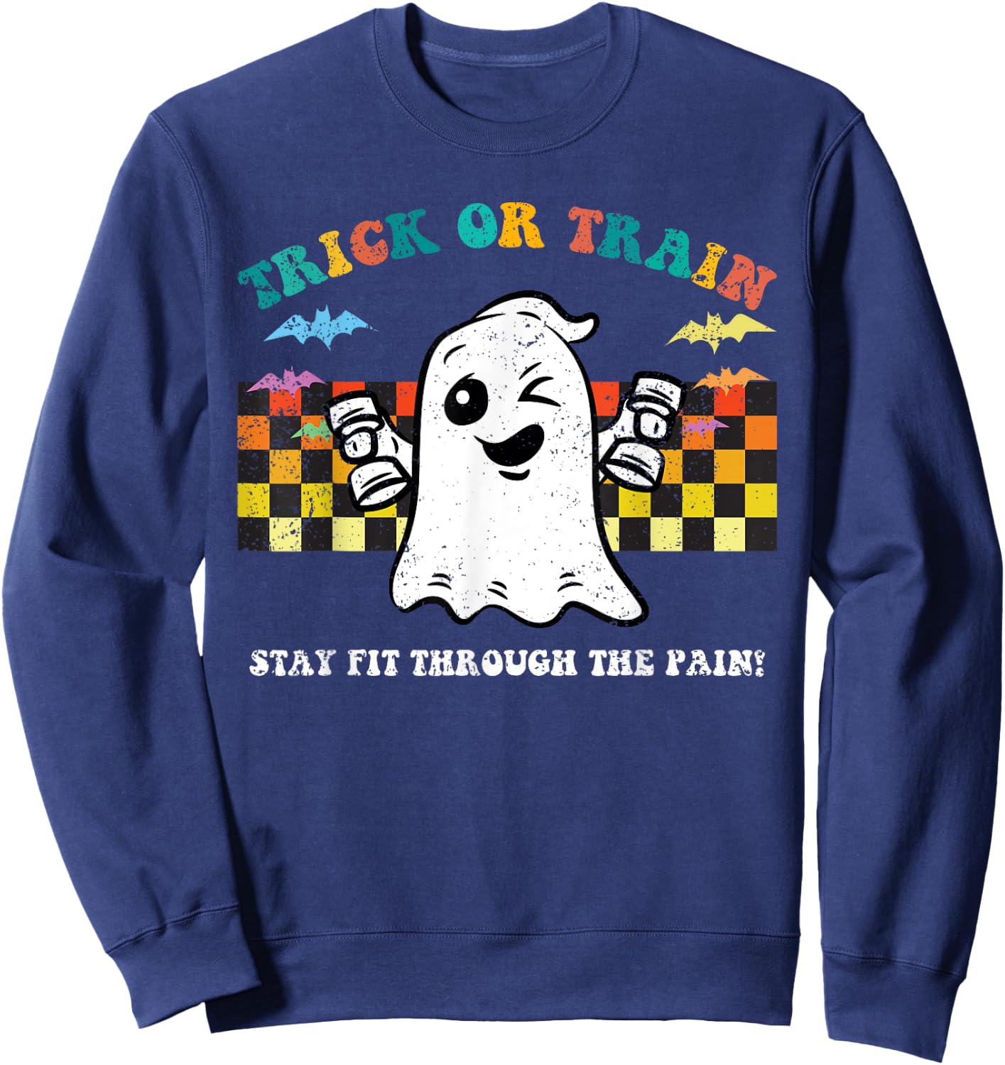 Trick Or Train Ghost Halloween Costume Fitnes Gym Workout Sweatshirt - Sweatshirt | Navy