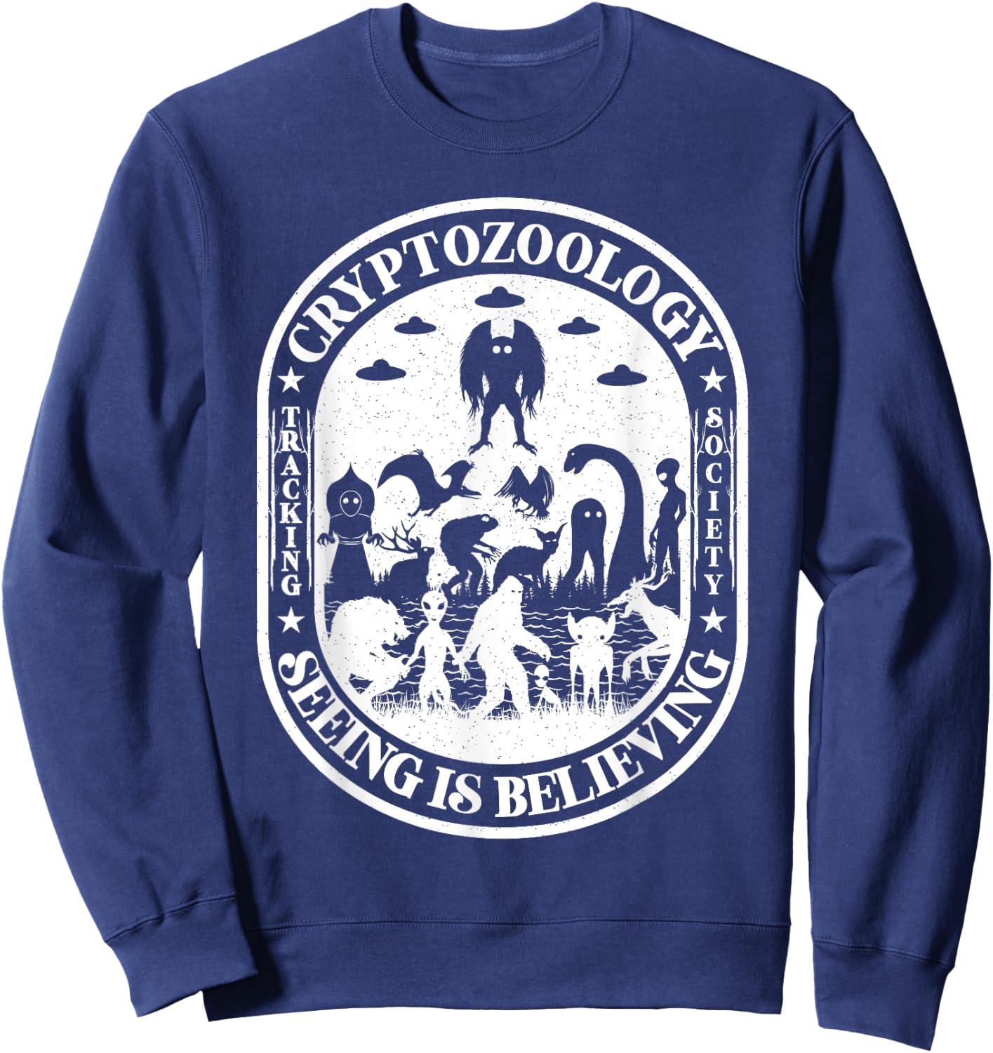 Bigfoot Nessie Mothman And Aliens Cryptid Team Cryptozoology Sweatshirt - Sweatshirt | Navy
