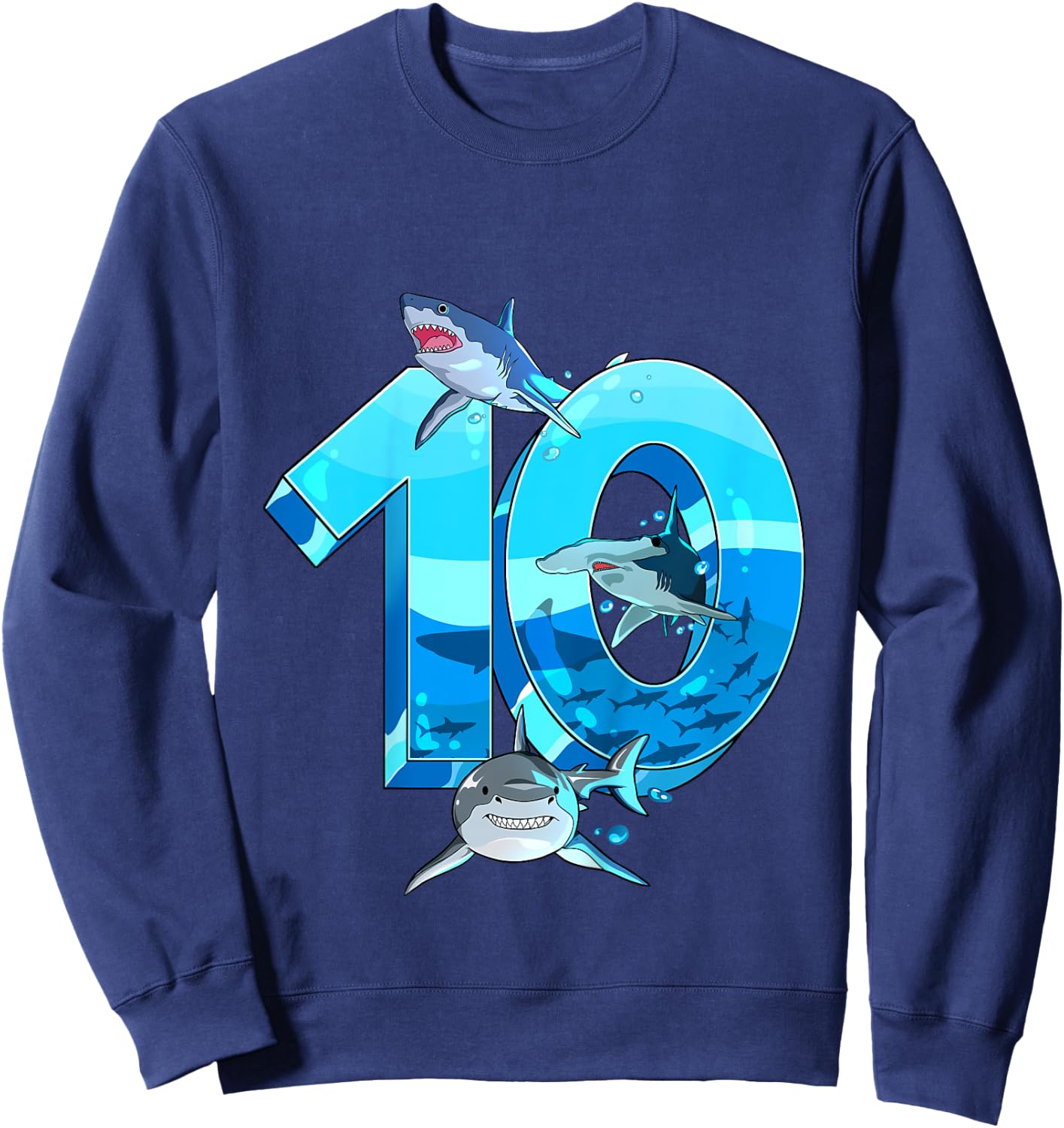 Kids Shark Boy 10 Years Birthday Child Children's Birthday Sweatshirt - Sweatshirt | Navy