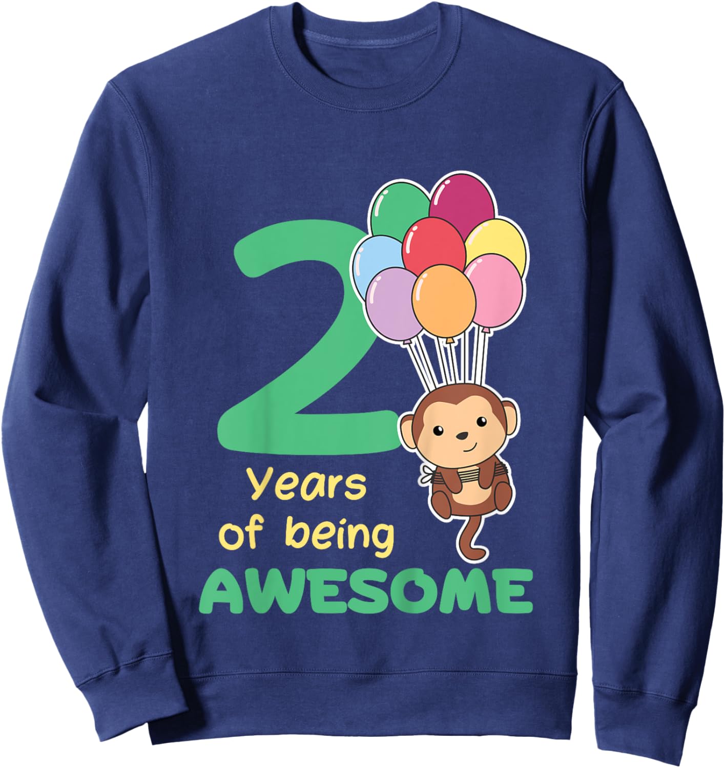 Monkey 2nd Birthday For Kids Two Year Old Monkey Sweatshirt - Sweatshirt | Navy