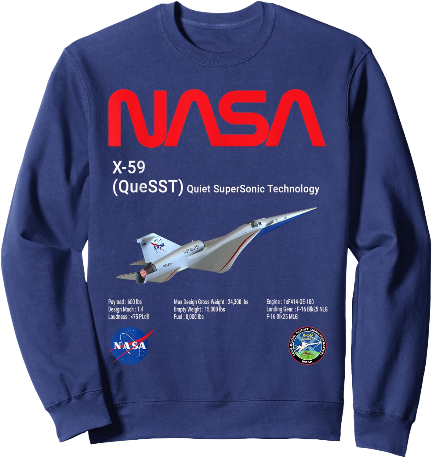 NASA X-59 Quiet-SuperSonic-Technology (QueSST) Sweatshirt - Sweatshirt | Navy