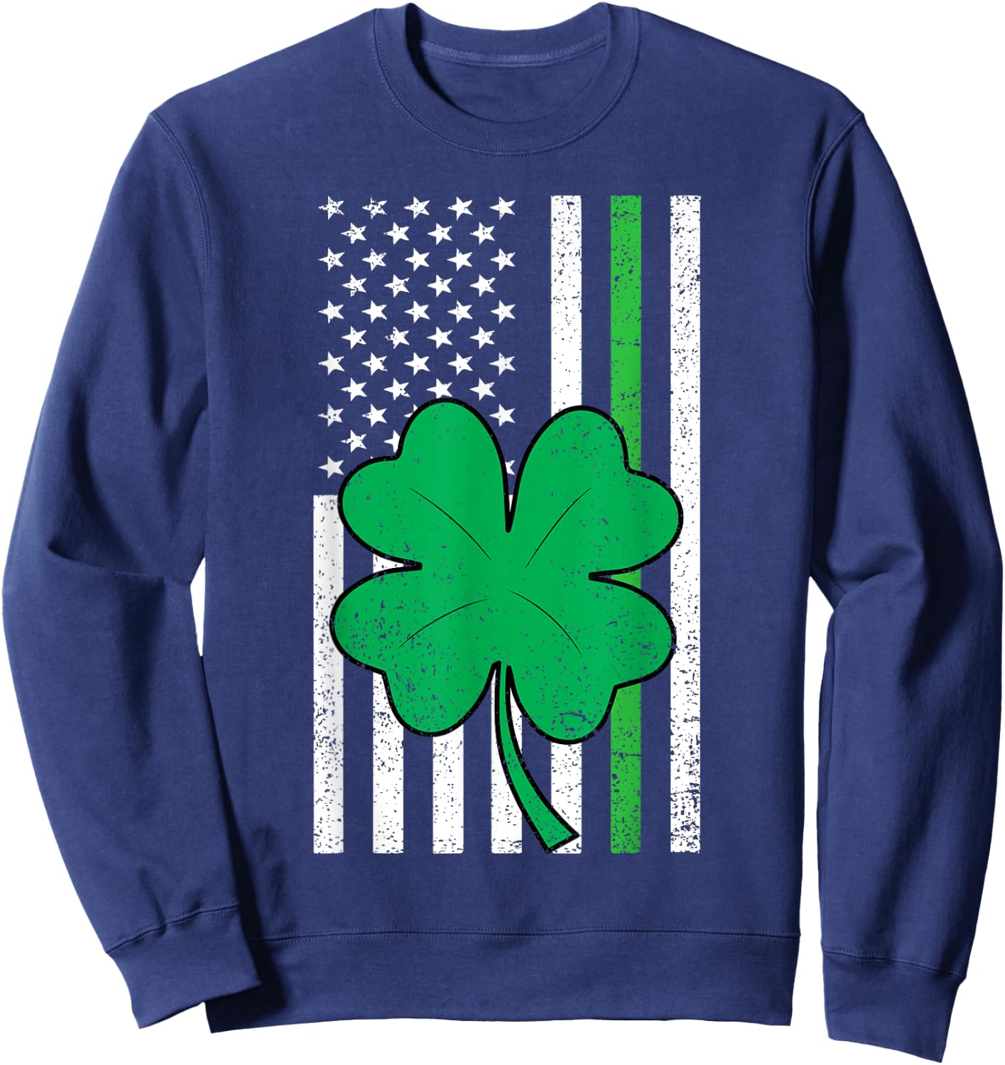 Shamrock American Flag Green Line St Patricks Day Military Sweatshirt - Sweatshirt | Navy