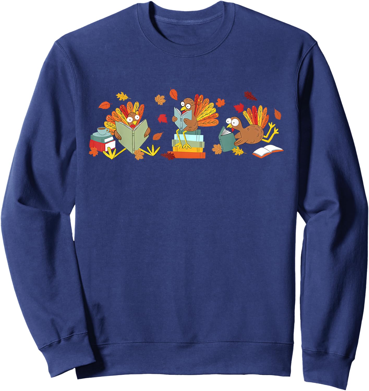 Turkey Reading Books Fall Thanksgiving Teacher Book Lovers Sweatshirt - Sweatshirt | Navy
