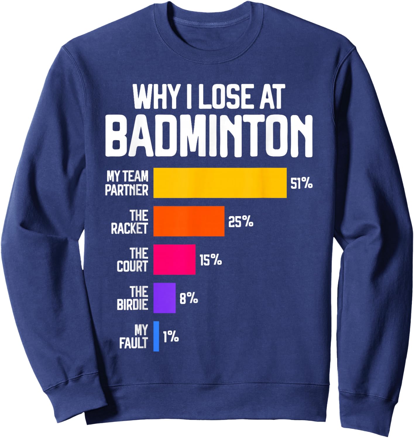Why I Lose at Badminton Funny Excuses Shuttlecock Birdie Sweatshirt - Sweatshirt | Navy