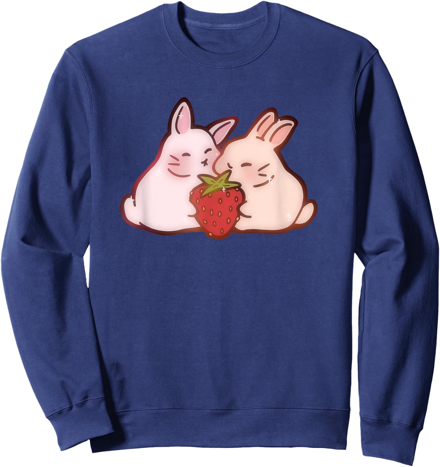 Cute Kawaii 90s Y2K Rabbits two Strawberry Bunnies Sweatshirt - Sweatshirt | Navy