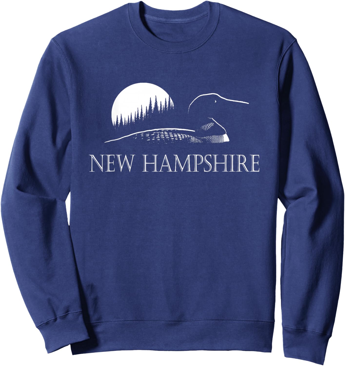 New Hampshire Loon In Moonlight And Forest Sweatshirt - Sweatshirt | Navy