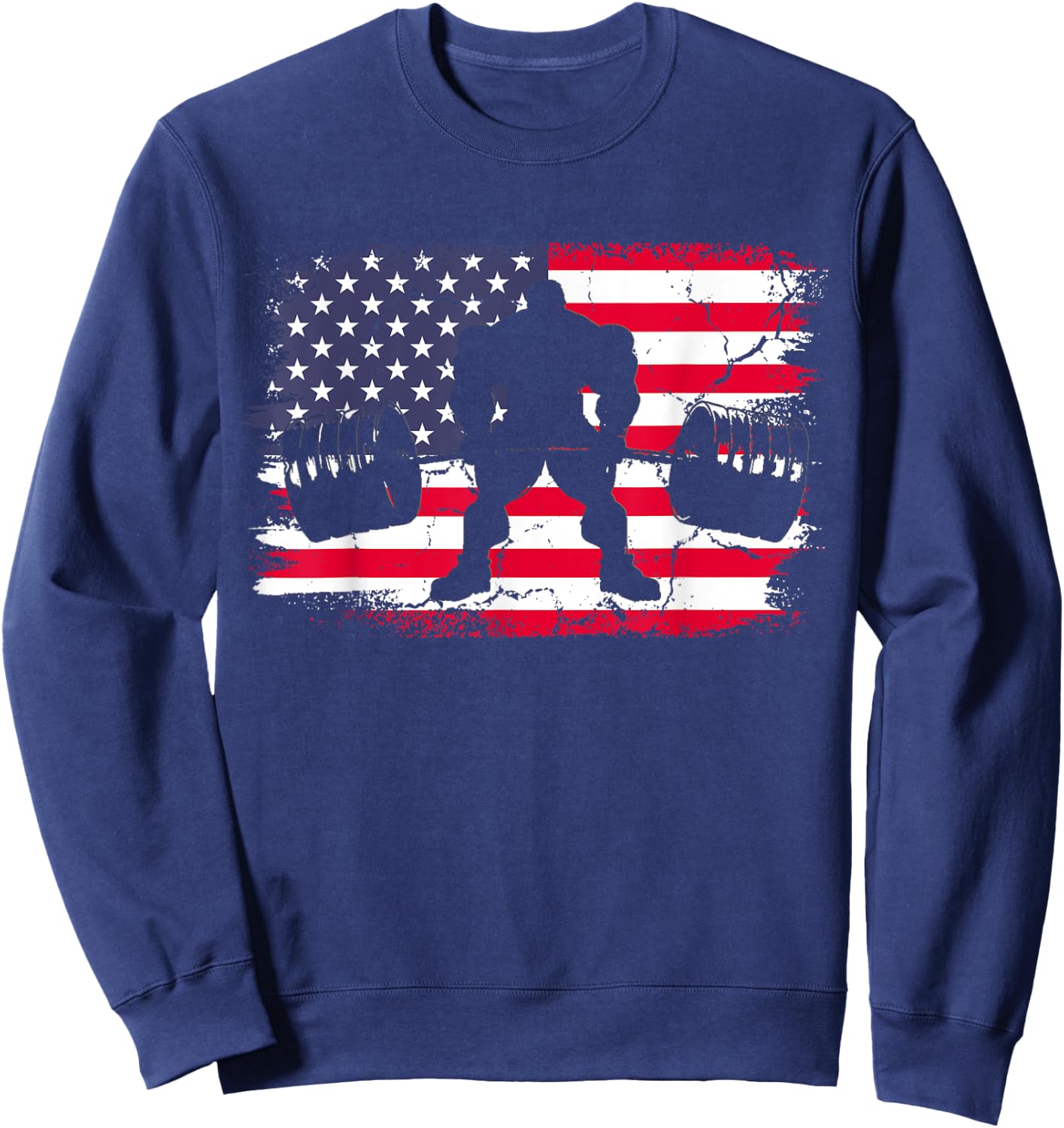 Gym Deadlift Powerlift With USA American Flag Sweatshirt - Sweatshirt | Navy