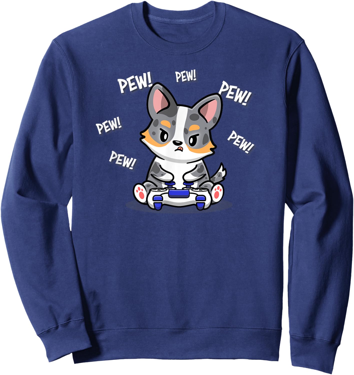 Funny Video Game Pew Kawaii Cardigan Blue Merle Corgi Lover Sweatshirt - Sweatshirt | Navy