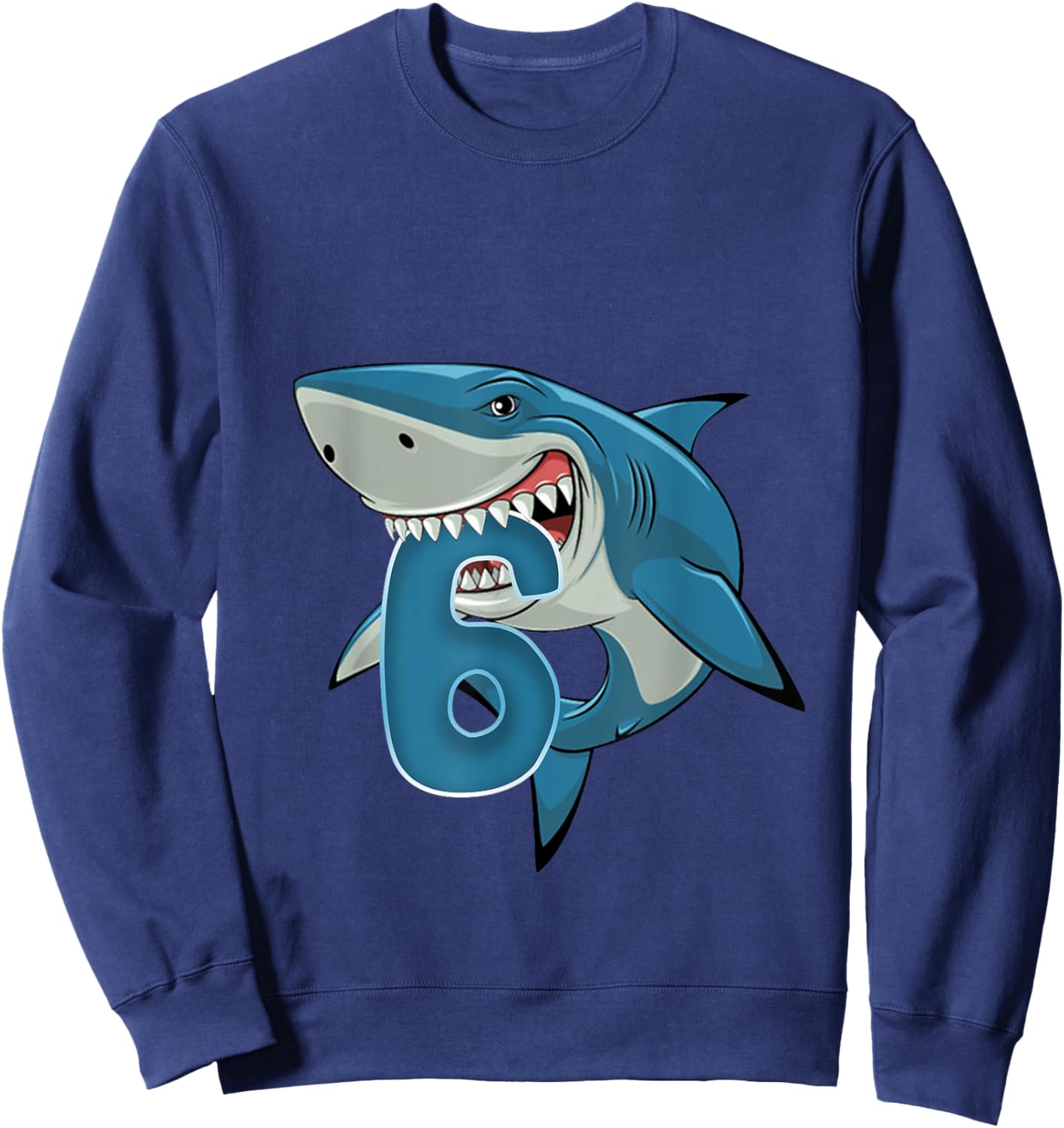 Kids 6 Year Old Shark Shirt 6th Birthday Shark Theme Party Sweatshirt - Sweatshirt | Navy