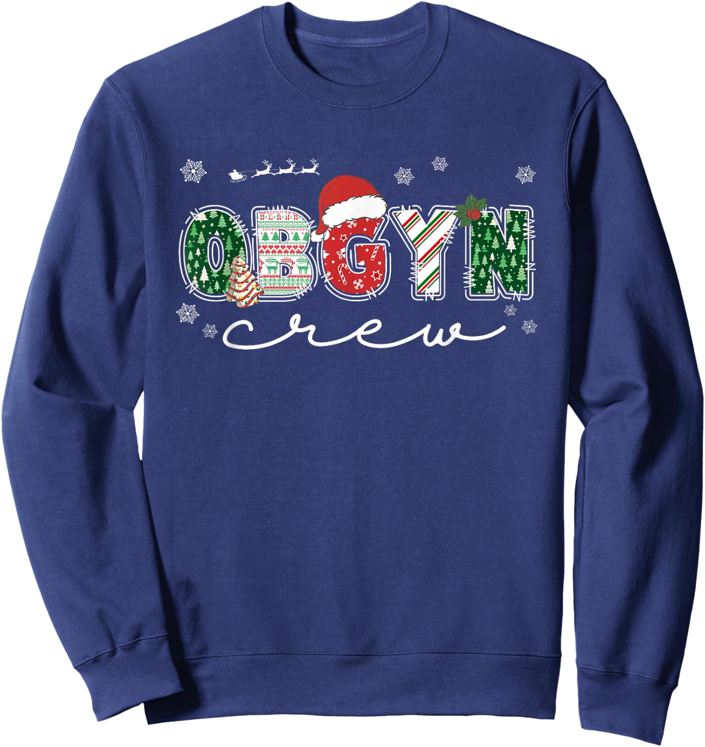 OBGYN Crew Christmas OB Nurse Santa Hat Holiday Pajama Sweatshirt - Sweatshirt | Navy