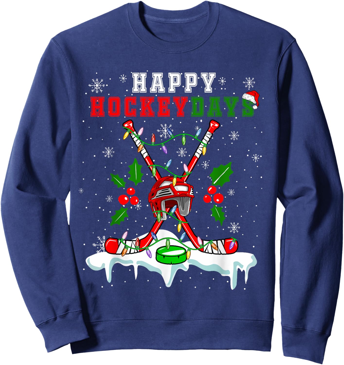 Happy Hockey Xmas Days Ice Hockey Equipment Player Family Sweatshirt - Sweatshirt | Navy