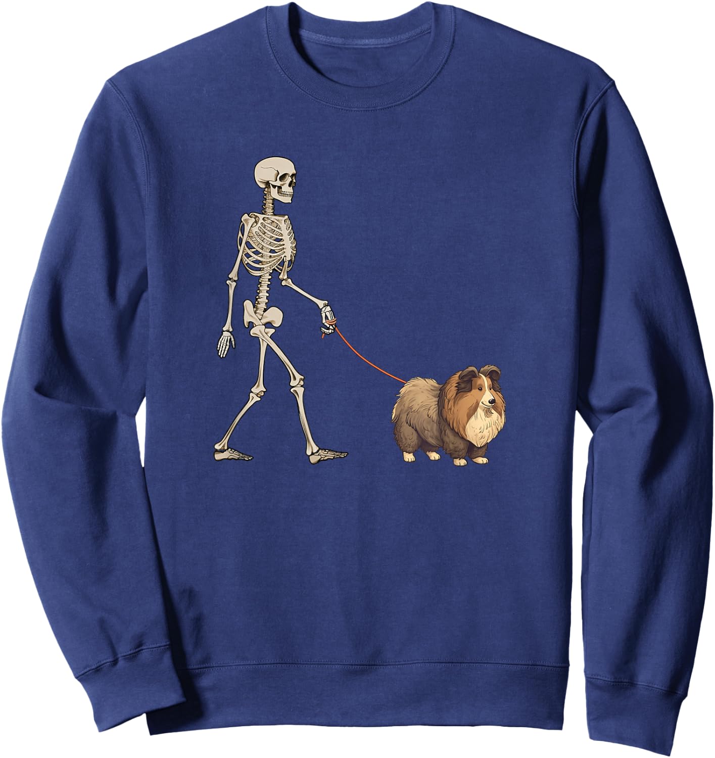 Funny Shetland Sheep Sheltie Skeleton Dog Walking Halloween Men Women Kids Sweatshirt - Sweatshirt | Navy