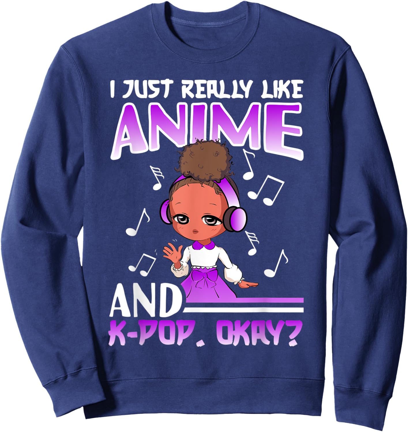 Anime K Pop African American Kpop Music Black Girl Sweatshirt - Sweatshirt | Navy