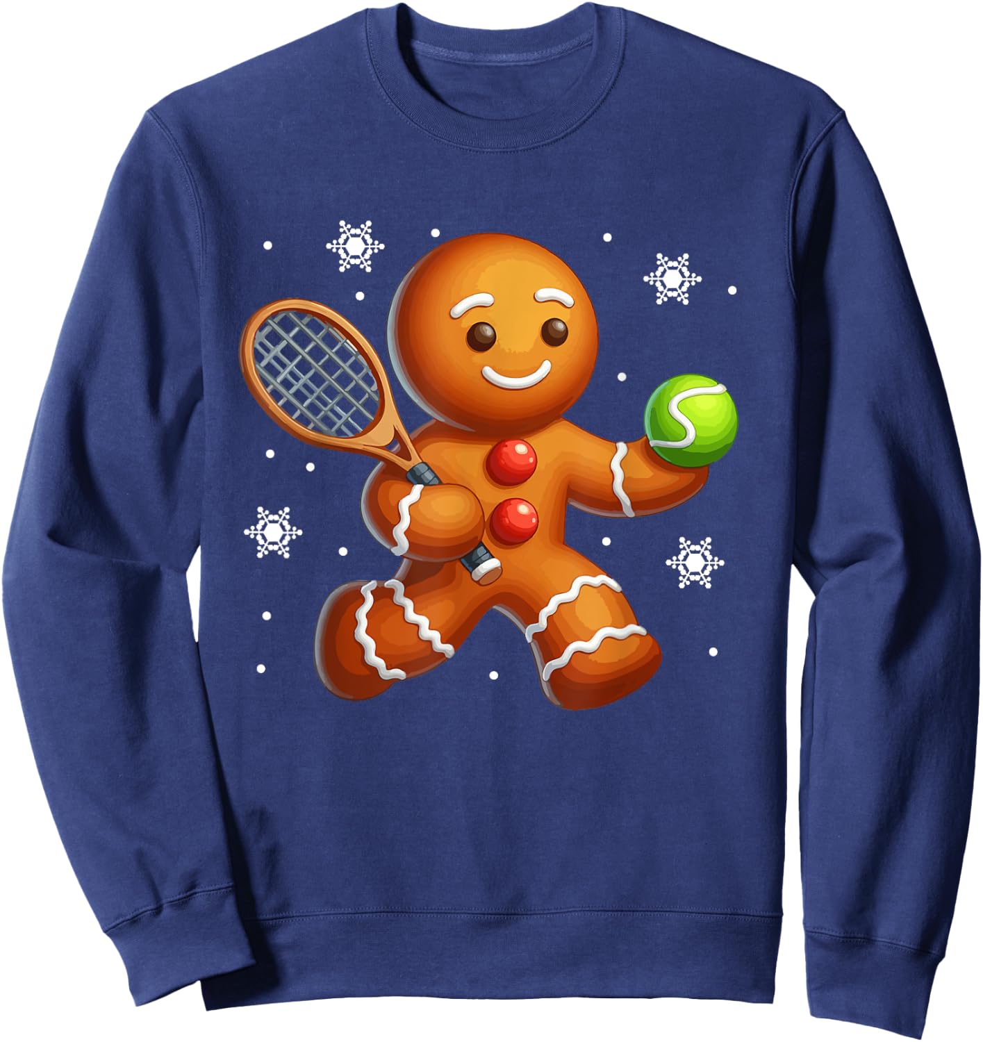 Gingerbread Playing Tennis Christmas Cookie Player Team Sweatshirt - Sweatshirt | Navy