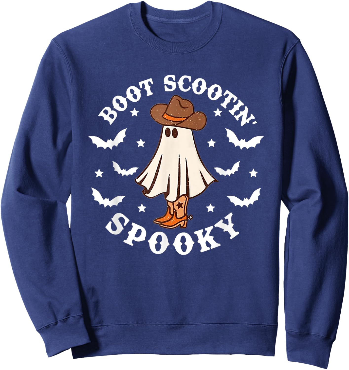 Retro Western Halloween Cute Ghost Funny Boot Scootin Spooky Sweatshirt - Sweatshirt | Navy
