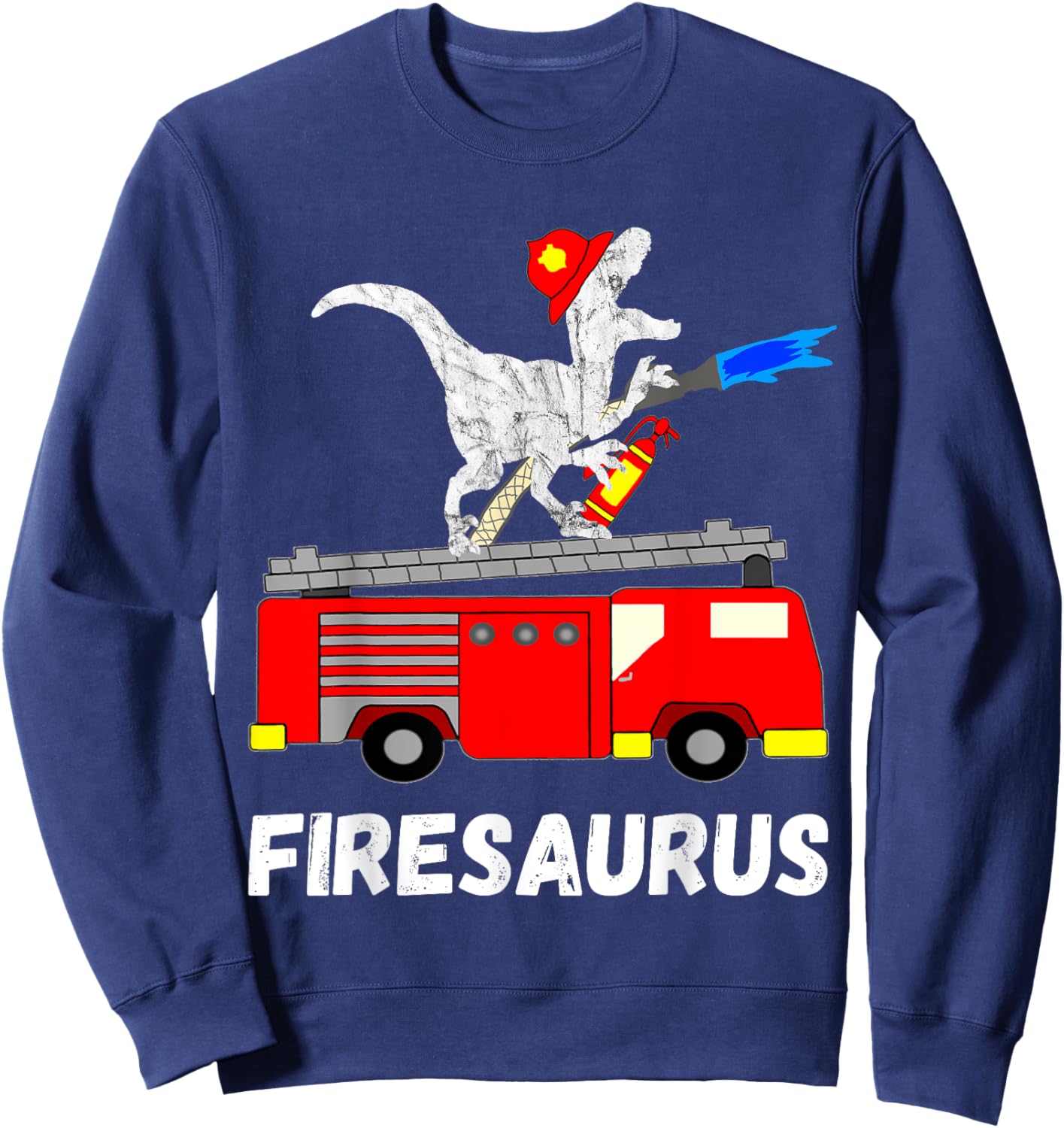Fire Department Dinosaur Funny Fire Truck Sweatshirt - Sweatshirt | Navy