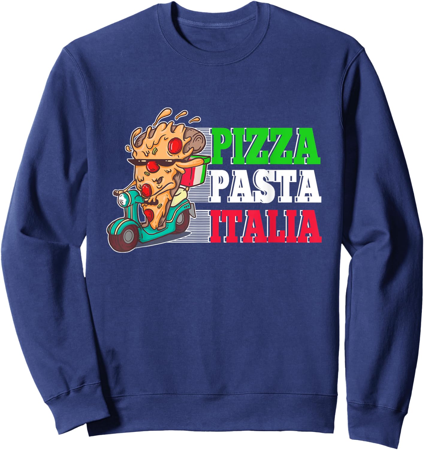 Pizza Pasta Italia Pizza Piece on Italian Scooter Sweatshirt - Sweatshirt | Navy