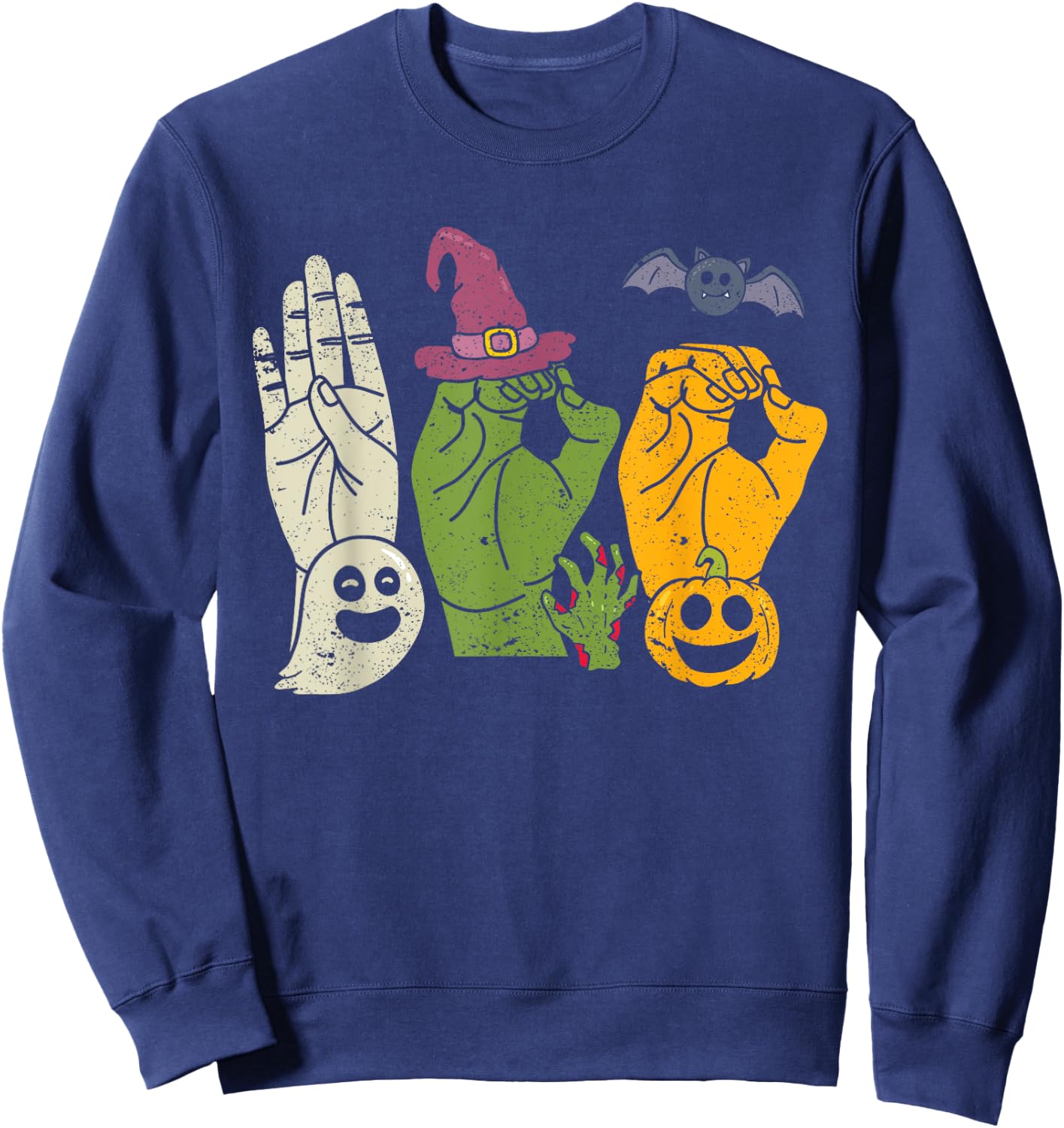 Boo Hands American Sign Language Pride ASL Halloween Witch Sweatshirt - Sweatshirt | Navy
