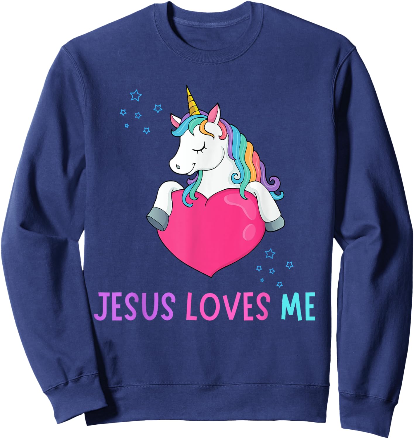 Kids Jesus Loves Me Christian Bible Girls Rainbow Unicorn Sweatshirt - Sweatshirt | Navy