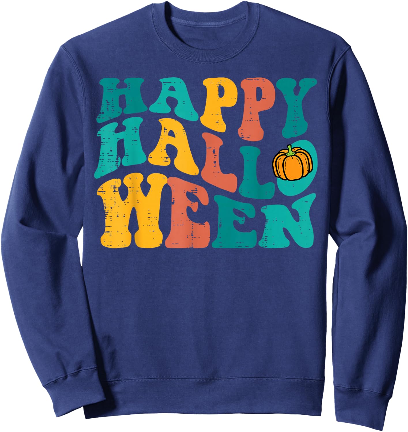 Groovy Happy Halloween Retro 70s 80s Costume Men Women Kids Sweatshirt - Sweatshirt | Navy