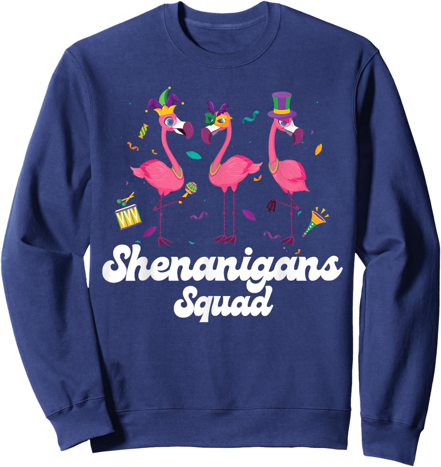 Shenanigans Squad Mardi Gras Flamingo Party Parade Matching Sweatshirt - Sweatshirt | Navy