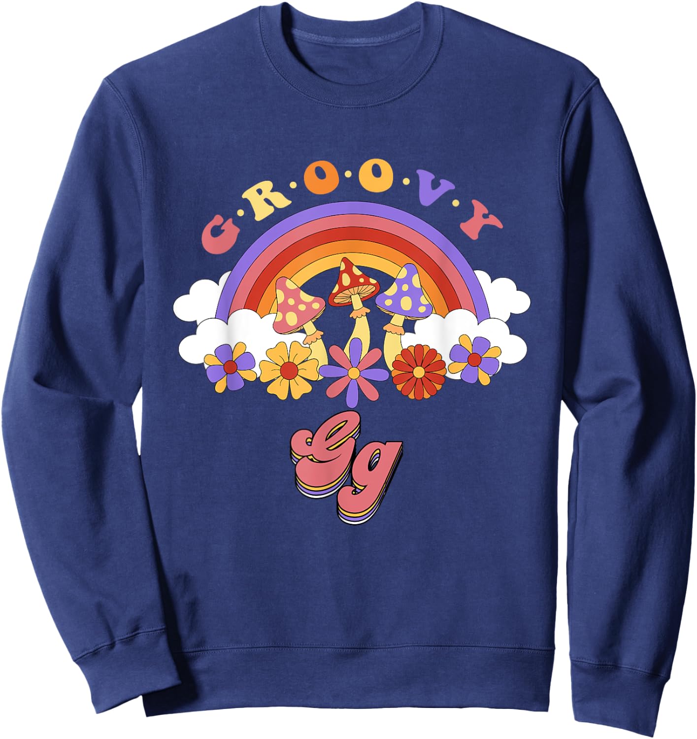 Groovy Gg Retro Rainbow Colorful Flowers Mothers Day Sweatshirt - Sweatshirt | Navy