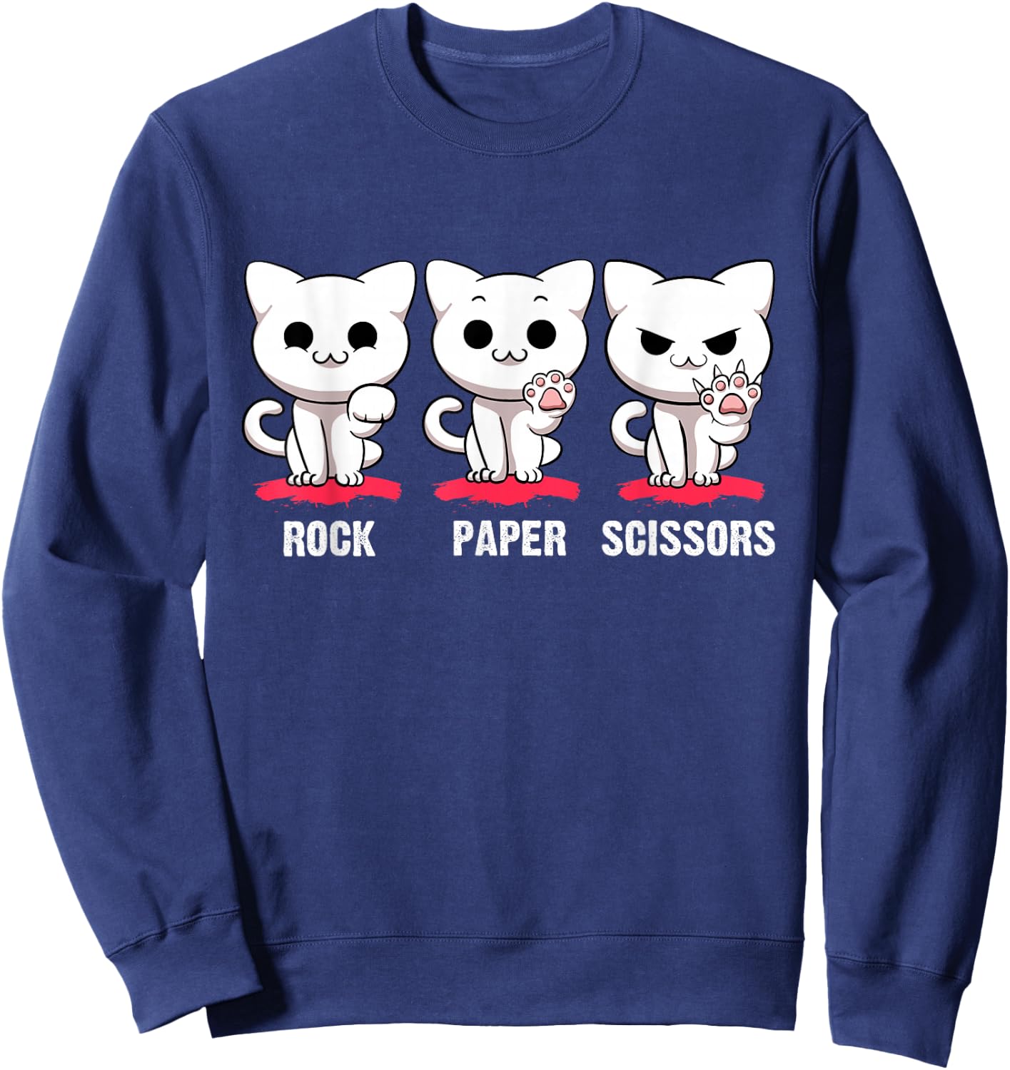 Cat Rock Paper Scissors Cute Cat Paws Funny Cat Kitty Lover Sweatshirt - Sweatshirt | Navy