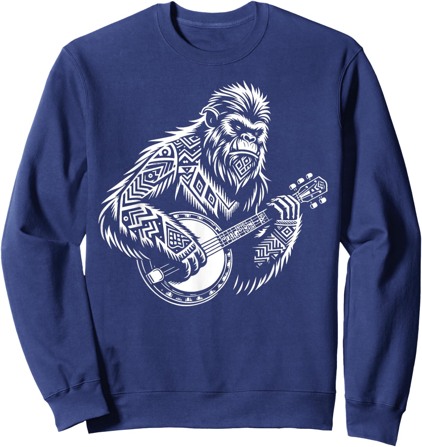 Zen Bigfoot Playing Banjo Tribal Art Music Fest Sasquatch Sweatshirt - Sweatshirt | Navy
