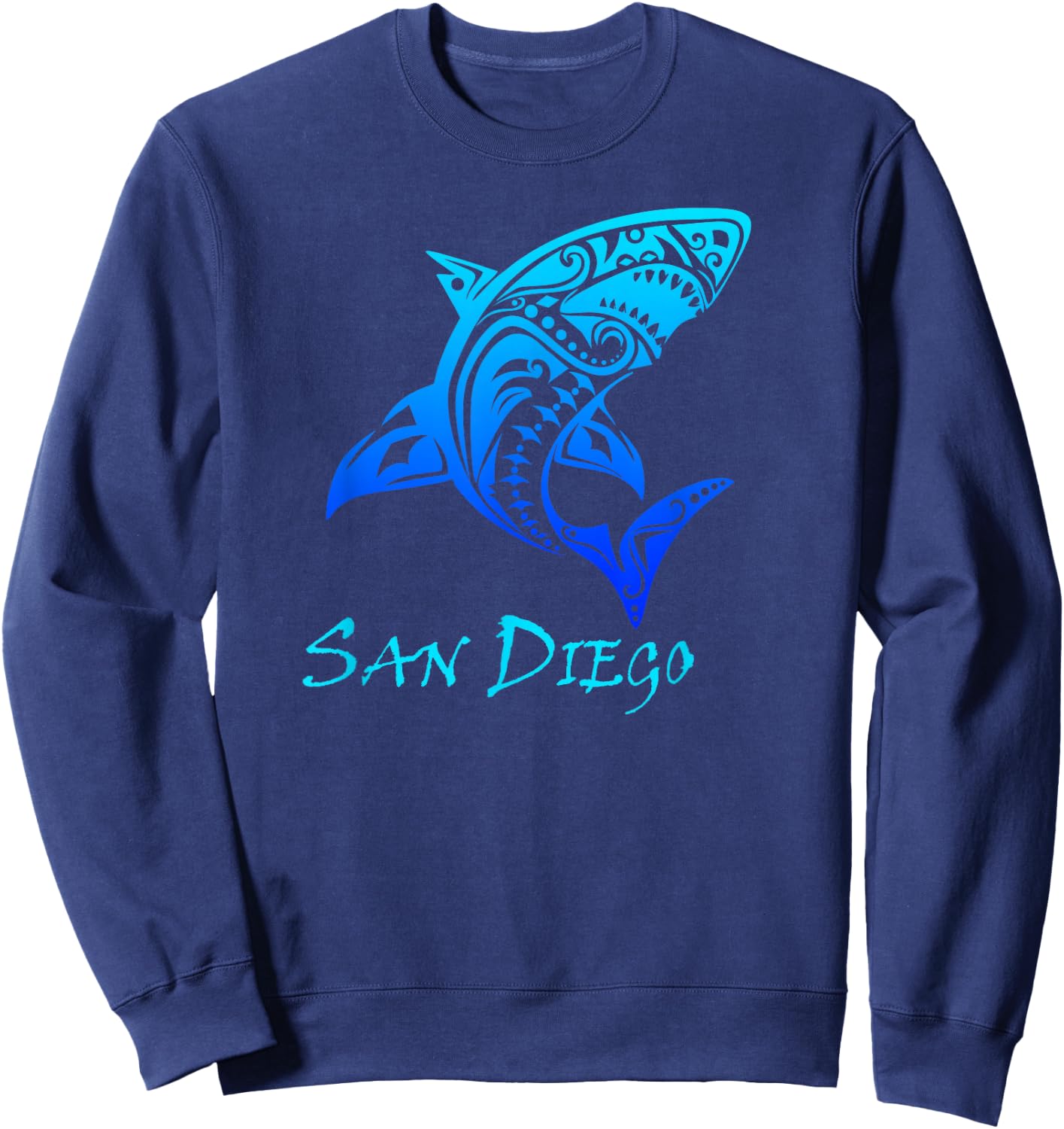 San Diego, California Vintage Vacation Tribal Shark Sweatshirt - Sweatshirt | Navy