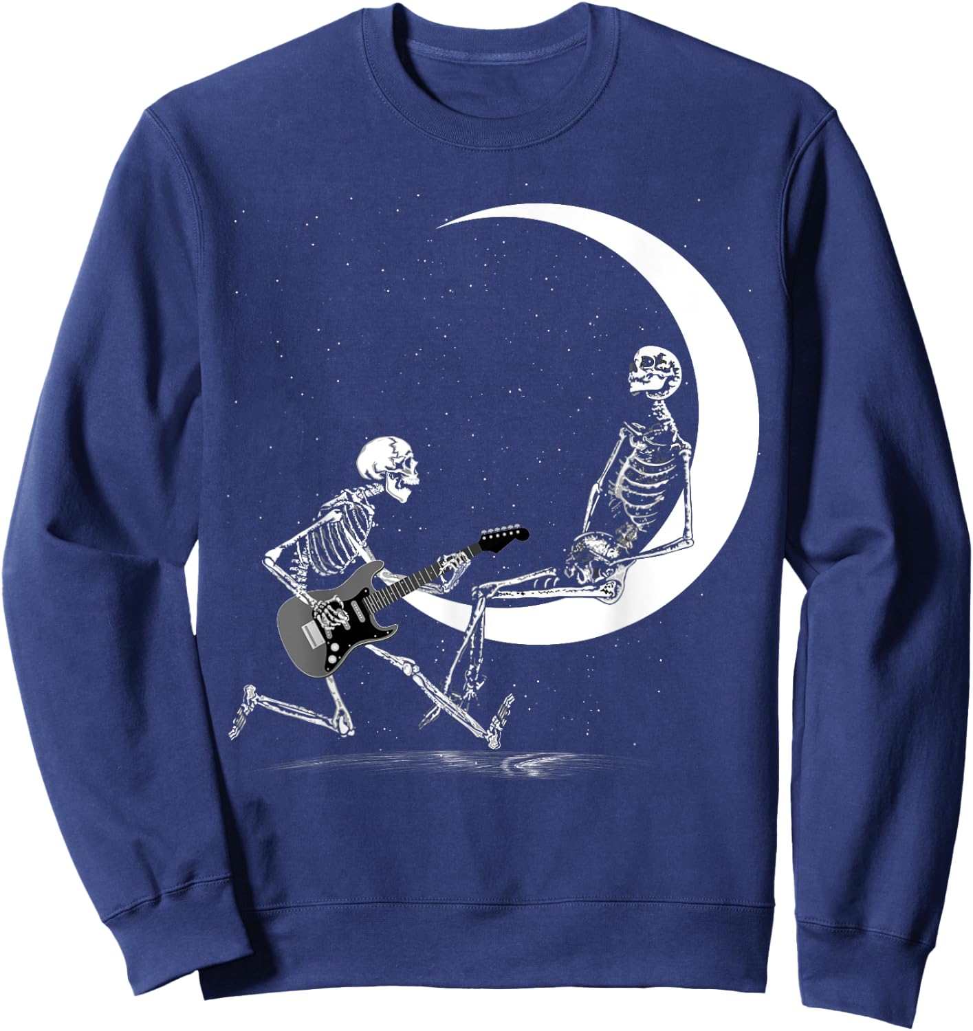 Funny Skeleton Band With Playing Guitar Moon Sweatshirt - Sweatshirt | Navy