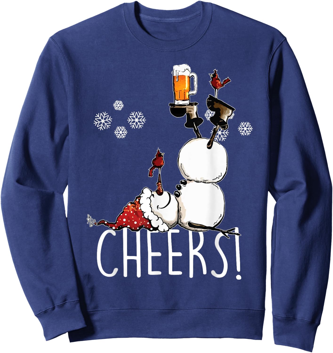 Cheers Snowman Beer and Wine Christmas Sweatshirt - Sweatshirt | Navy