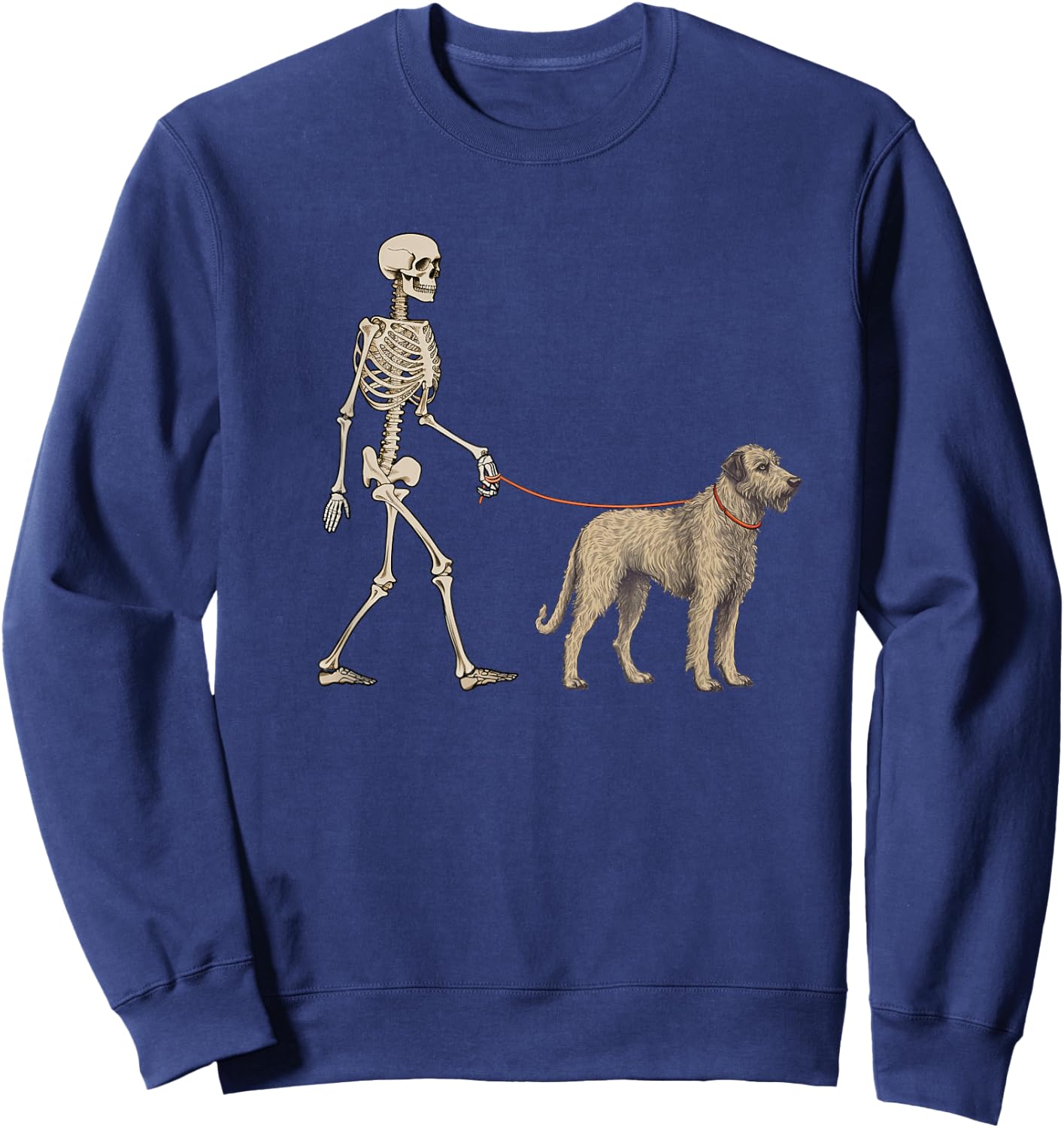 Funny Irish Wolfhound Skeleton Dog Walking Halloween Dog Sweatshirt - Sweatshirt | Navy