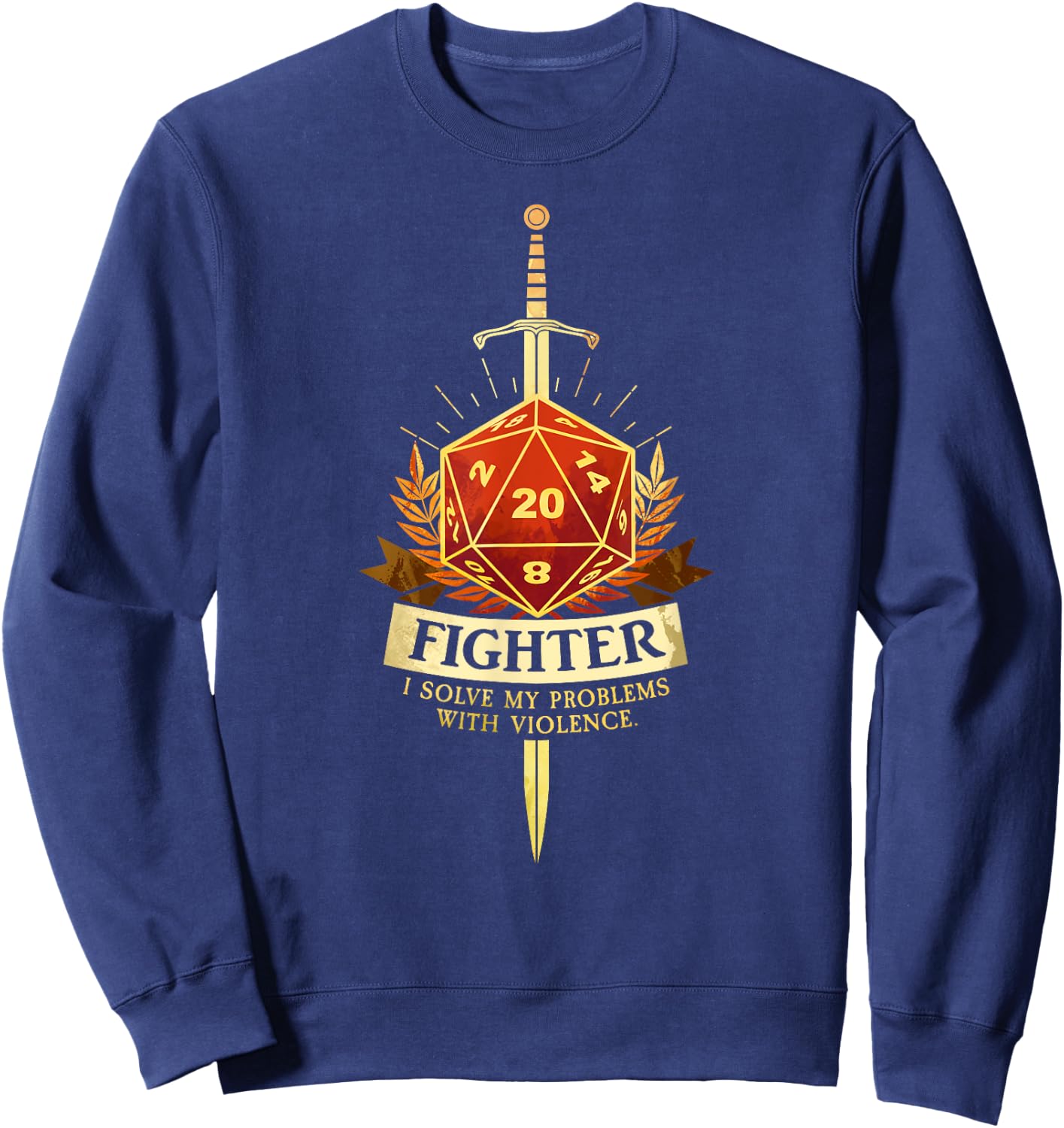 Gamer Class Fighter RPG TRPG Fantasy Gaming - Black, Men's Small, Classic Fit, Short Sleeve Sweatshirt - Sweatshirt | Navy