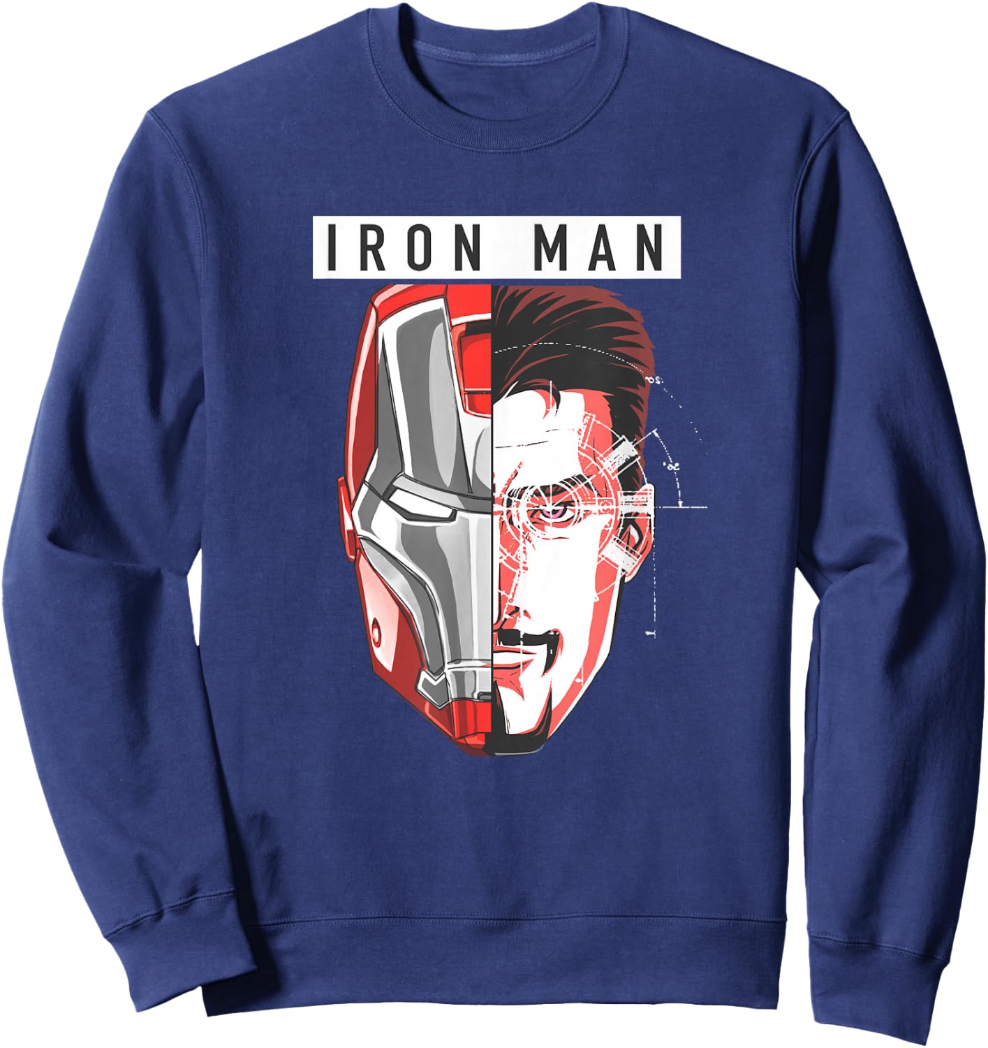Marvel Comics Retro Classic Iron Man Tony Stark Split Face Sweatshirt - Sweatshirt | Navy