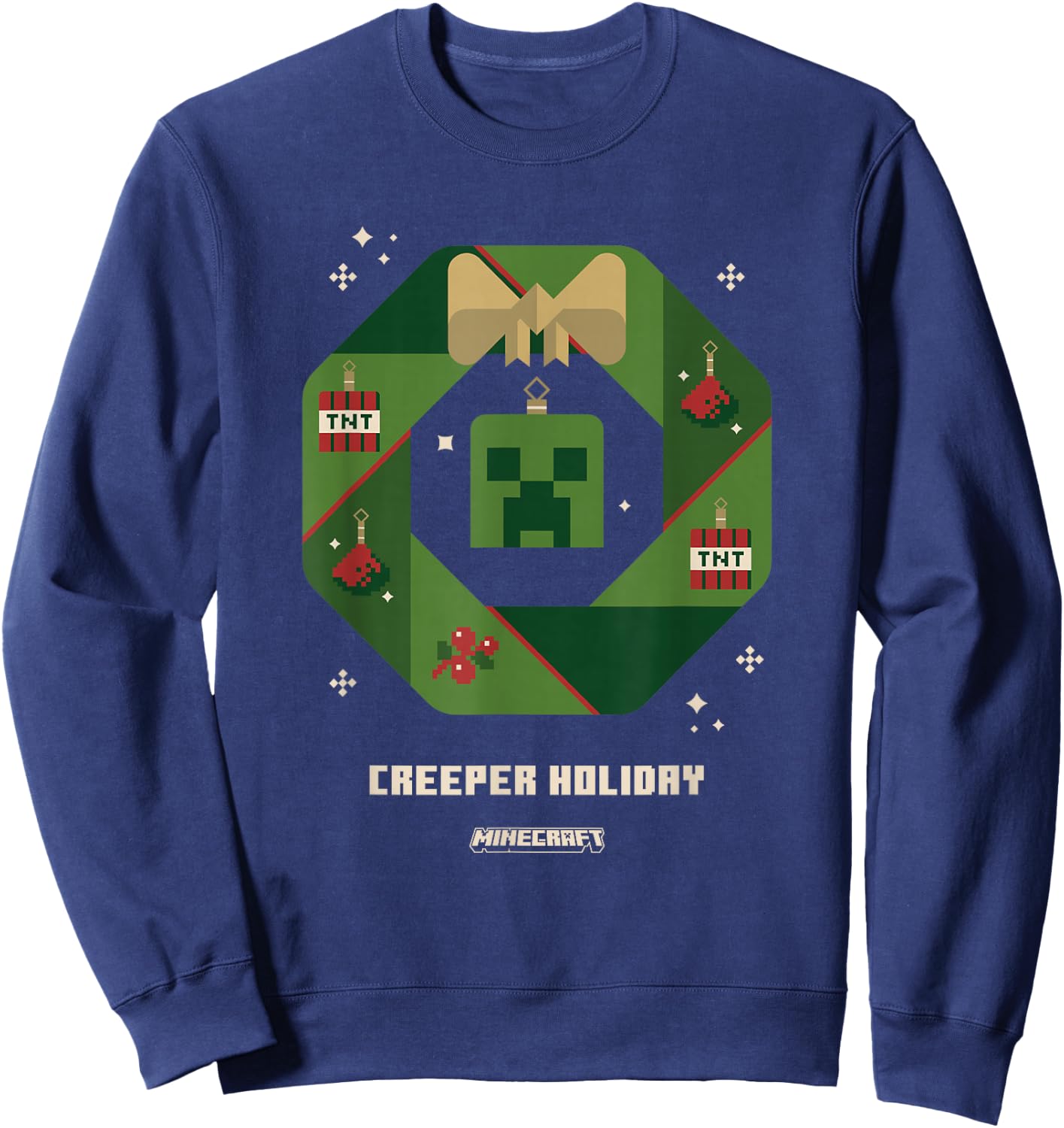 Minecraft Christmas Creeper Holiday Xmas Crown Portrait Sweatshirt - Sweatshirt | Navy