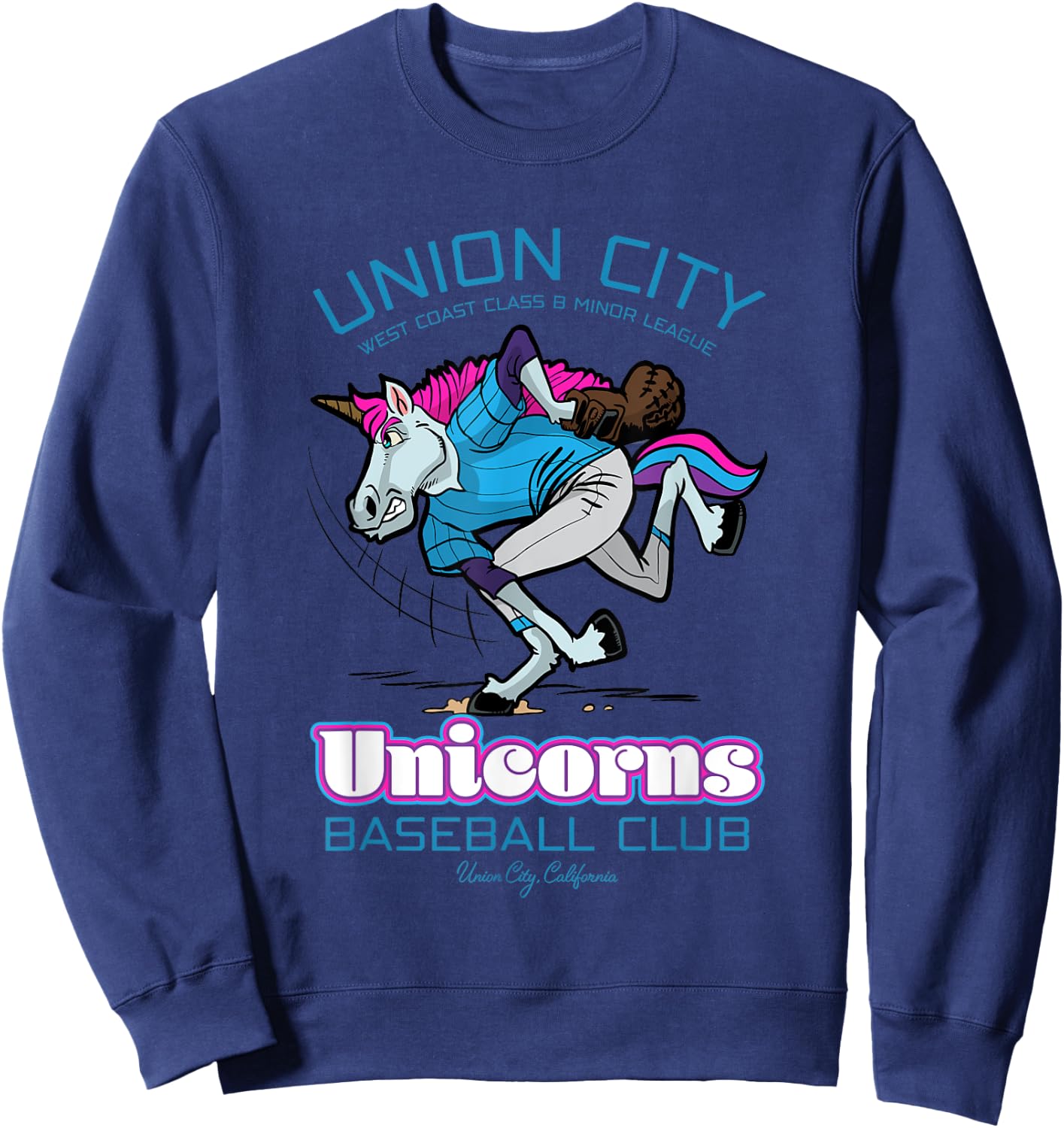 Union City Unicorns Retro Minor League Baseball Unicorn Sweatshirt - Sweatshirt | Navy