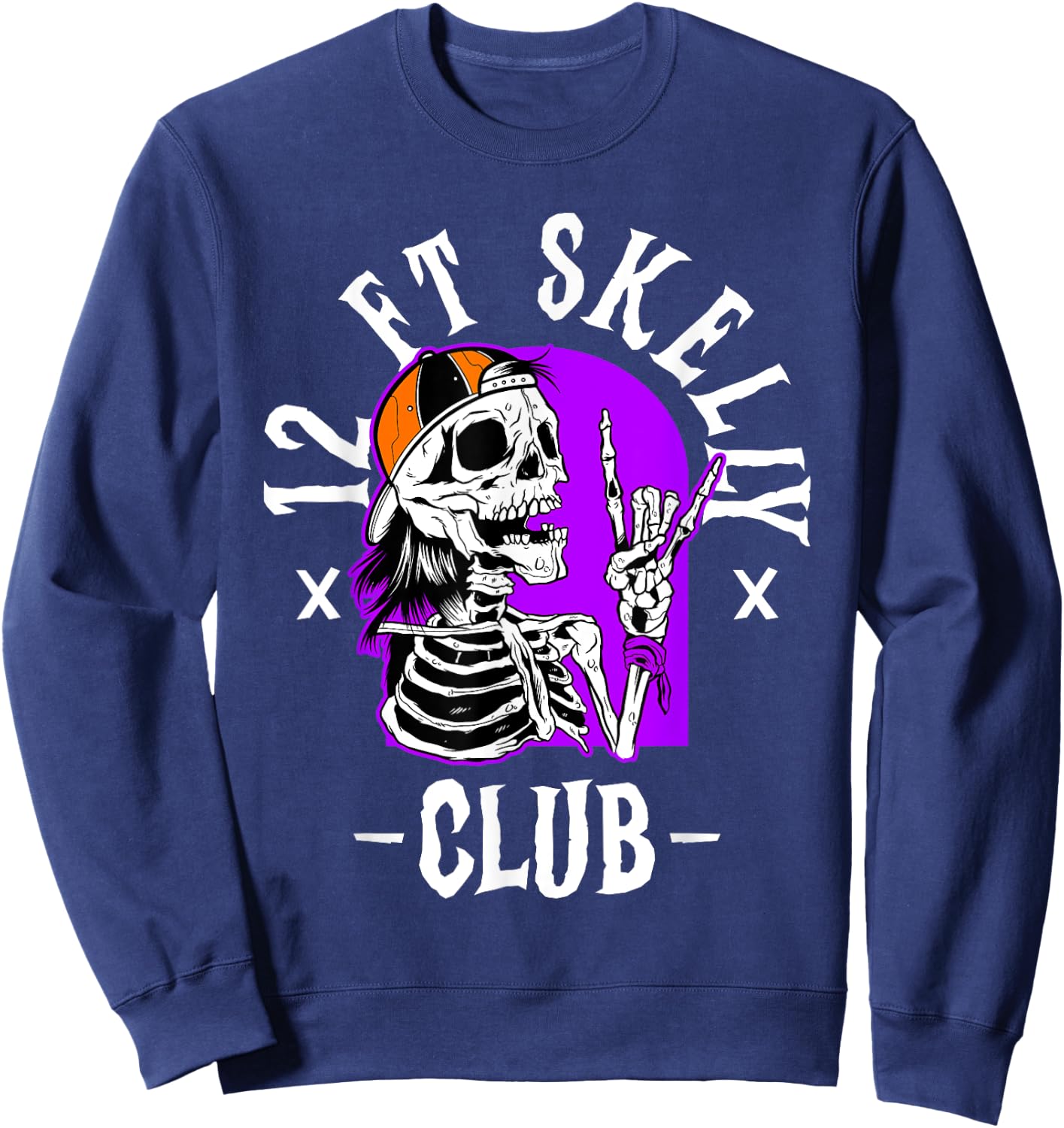 12 FT Skelly Club - Halloween 12 Foot Skeleton Sweatshirt - Sweatshirt | Navy