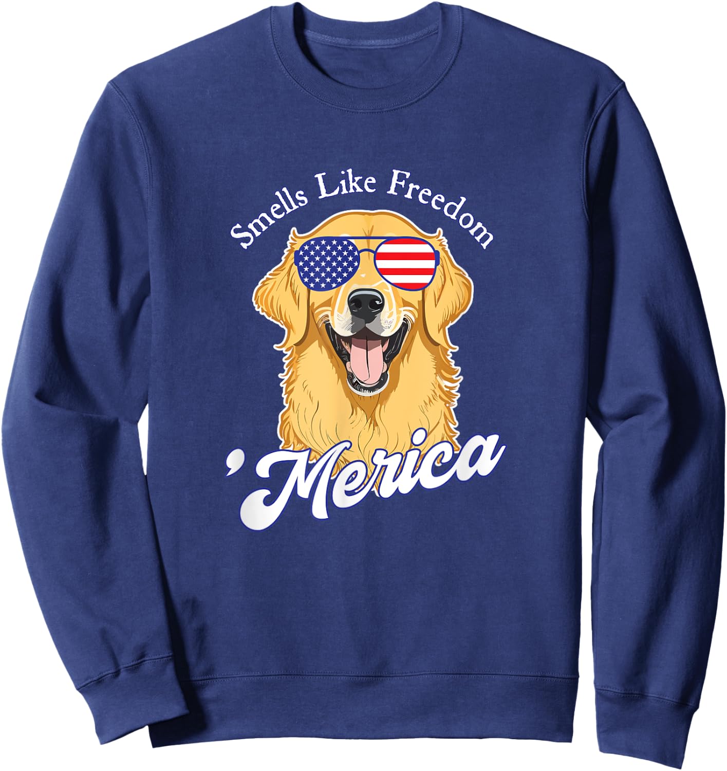 Golden Retriever American Flag Patriotic 4th of July Vintage Men Sweatshirt - Sweatshirt | Navy