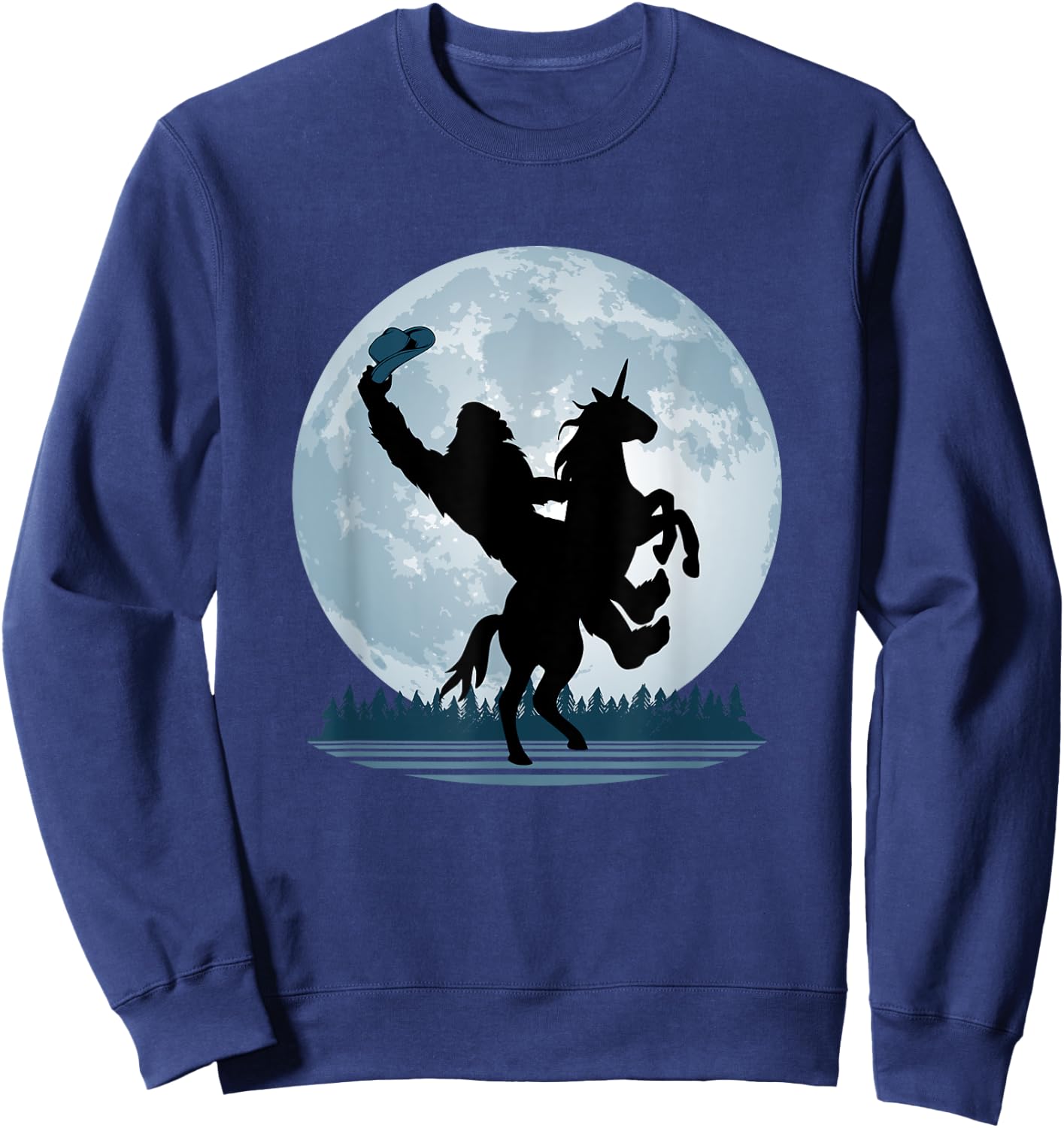 Cowboy Bigfoot on a Unicorn - Sasquatch Full Moon Forest Sweatshirt - Sweatshirt | Navy