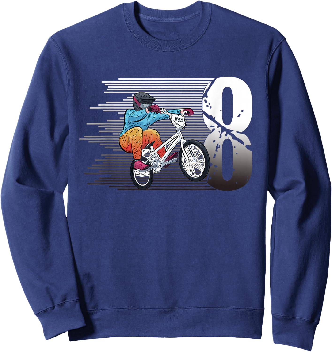 8 Year Old BMX 8th Birthday Gift, Party BMX Boys Dirt Biking Sweatshirt - Sweatshirt | Navy