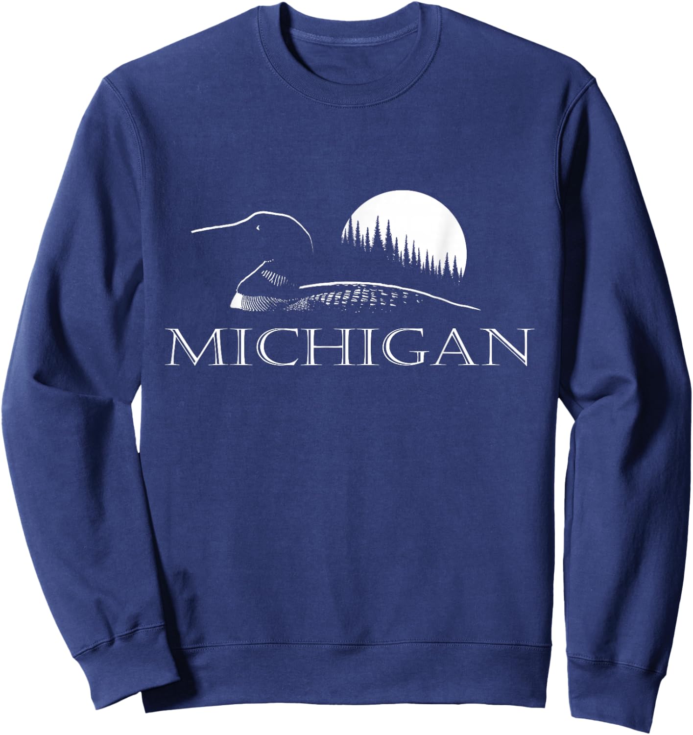 Michigan - Loon and Trees in Moonlight Sweatshirt - Sweatshirt | Navy