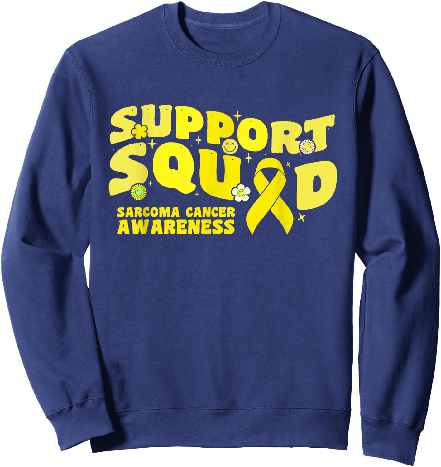 Support Squad Sarcoma Cancer Awareness Yellow Ribbon Fighter Sweatshirt - Sweatshirt | Navy