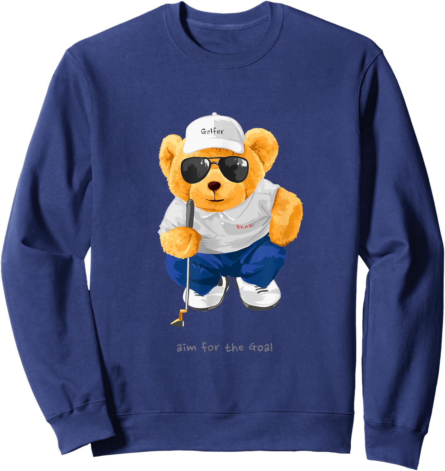 Cool Wild Teddy Bear Playing Golf Style Illustration Graphic Sweatshirt - Sweatshirt | Navy