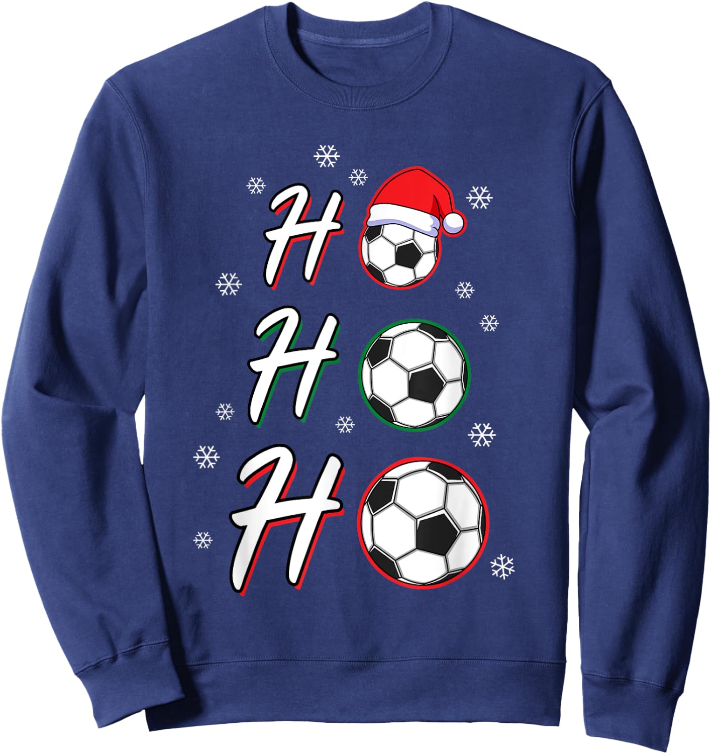 Ho Ho Ho Soccer Ball Wearing Santa Hat Soccer Christmas Sweatshirt - Sweatshirt | Navy