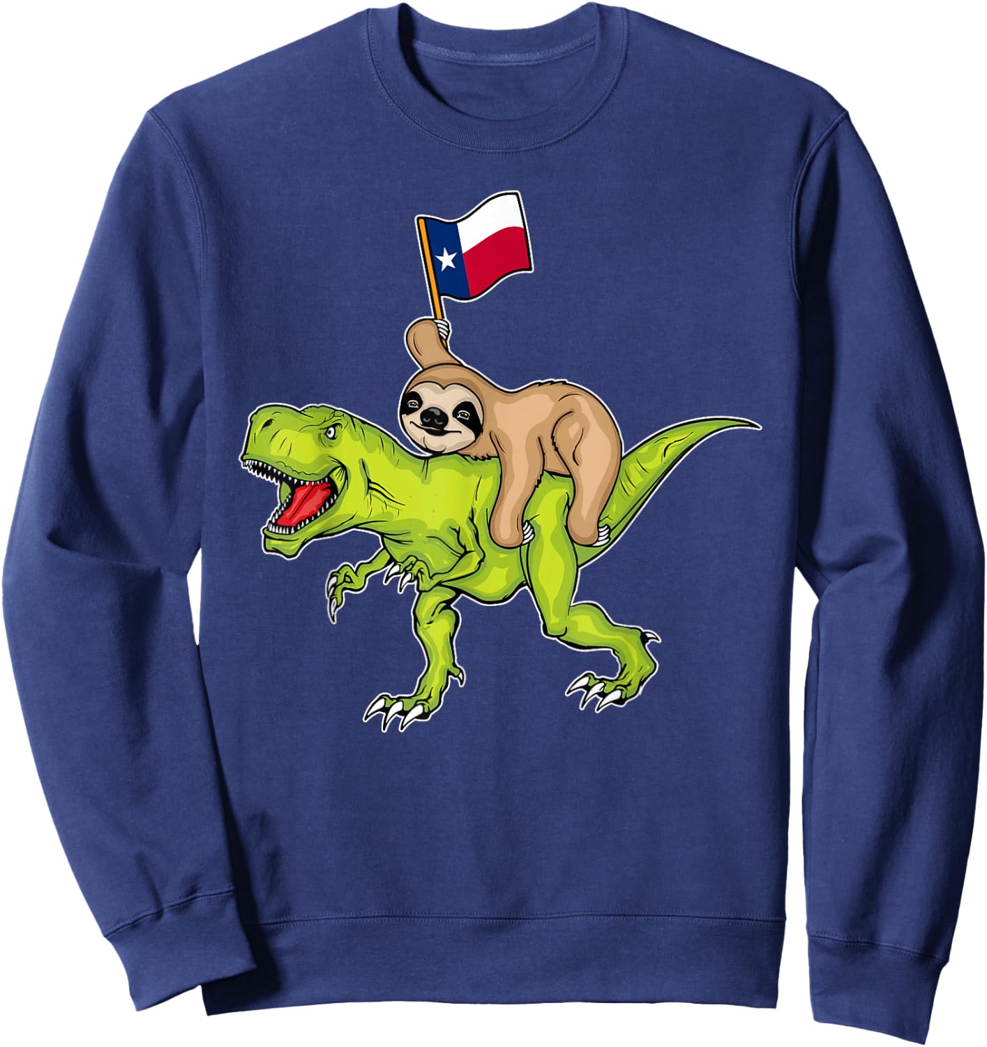 Texas Flag Dinosaur Sloth Lover Kids USA Texas Sweatshirt - Sweatshirt | Navy