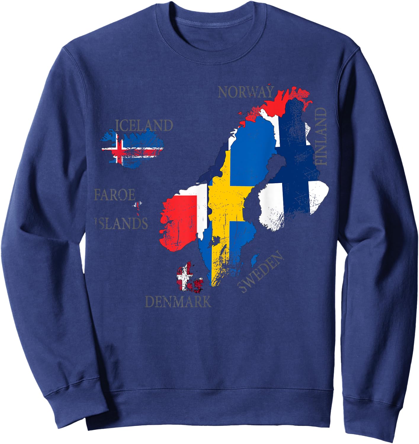 Vintage Scandinavia flag , Maps of Nordic countries Sweatshirt - Sweatshirt | Navy