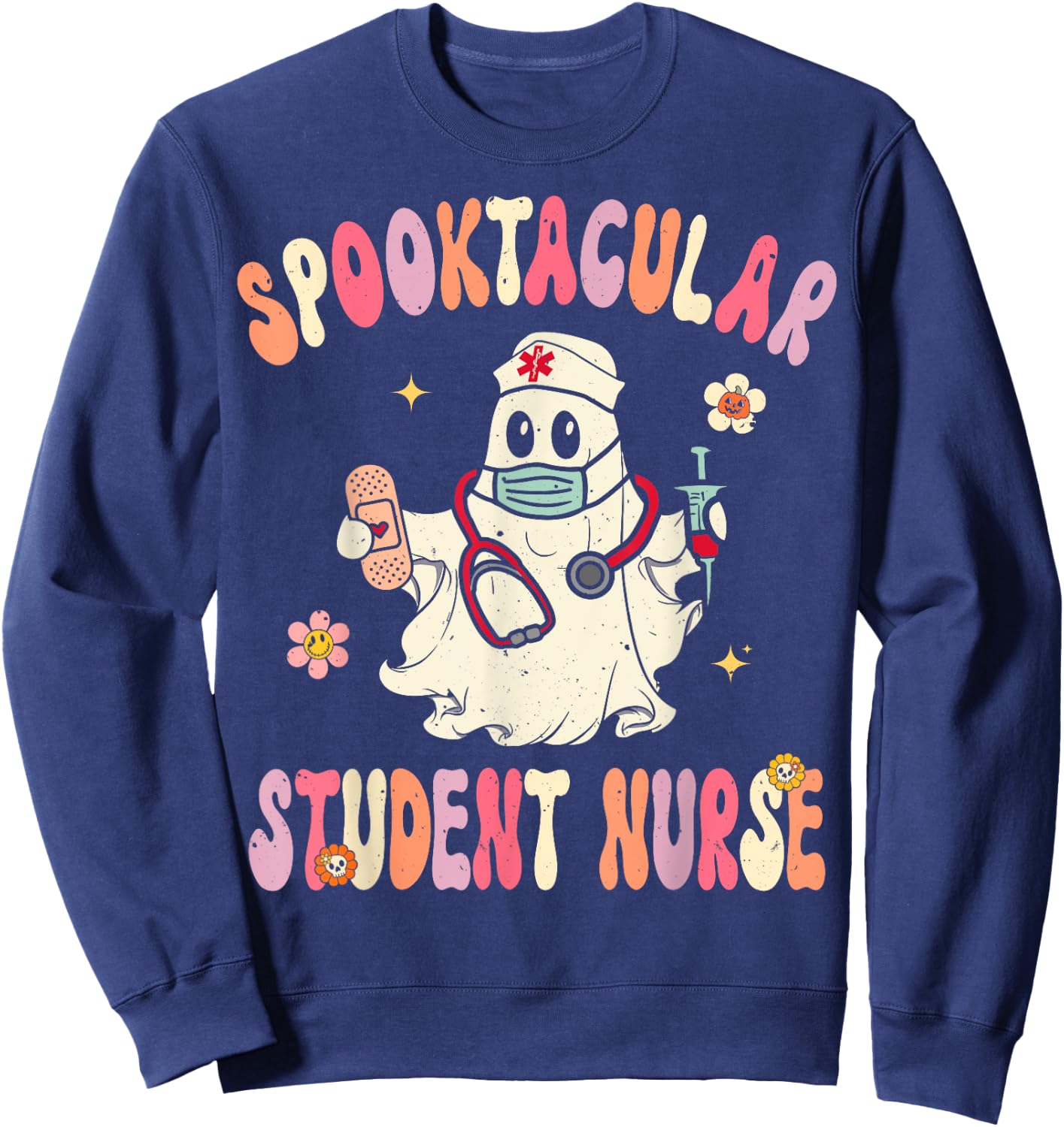 Spooktacular Student Nurse Retro Halloween Ghost Nursing Sweatshirt - Sweatshirt | Navy