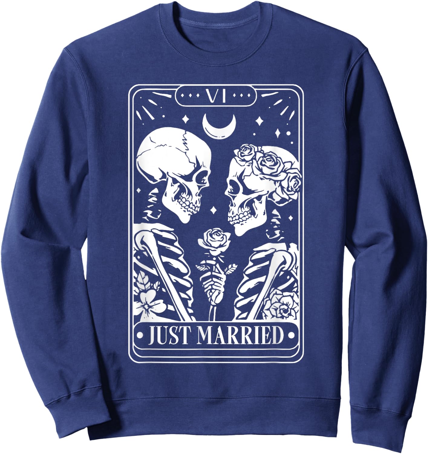 Just Married The Lovers Skeleton Couple Matching Halloween Sweatshirt - Sweatshirt | Navy